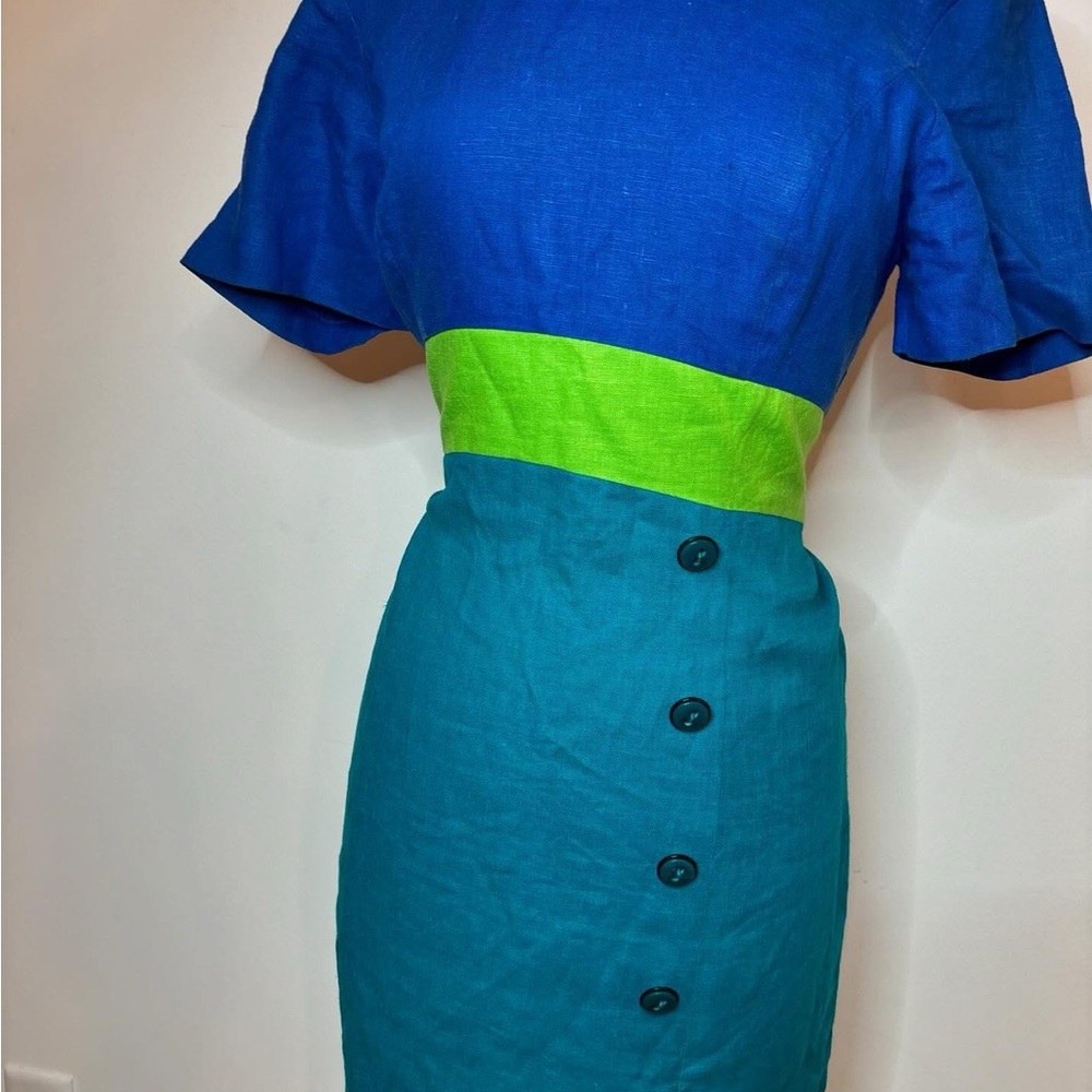 Linen Blue and Green Women's Dress